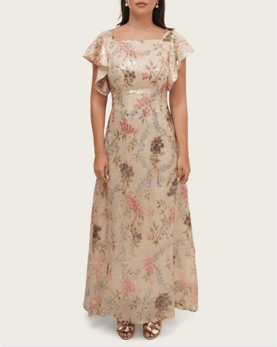 Ivory Floral Sequin Maxi Dress - Noētic
