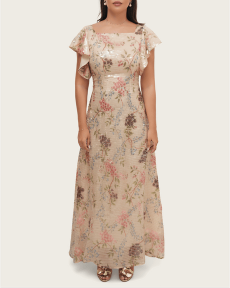 Ivory Floral Sequin Maxi Dress - Noētic