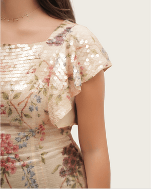 Ivory Floral Sequin Maxi Dress - Noētic