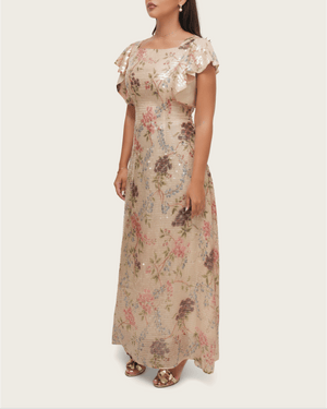 Ivory Floral Sequin Maxi Dress - Noētic