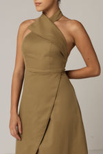 Khaki Halter Neck Dress - Noētic