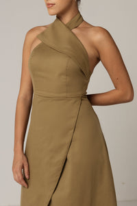 Khaki Halter Neck Dress - Noētic