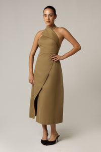 Khaki Halter Neck Dress - Noētic