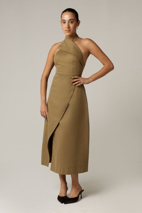 Khaki Halter Neck Dress - Noētic