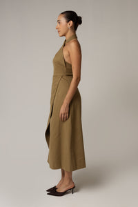 Khaki Halter Neck Dress - Noētic