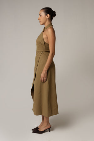 Khaki Halter Neck Dress - Noētic