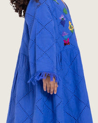 Kids Eyelet Cotton A-Line Dress with Handmade Beaded & Sequin Details - Noētic