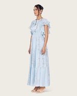 Light Blue Shimmery Chiffon Maxi Dress with Flutter Sleeves - Noētic