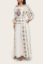 Light Pink Floral Linen Dress with Hand-Beaded Waist - Noētic