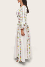 Light Pink Floral Linen Dress with Hand-Beaded Waist - Noētic