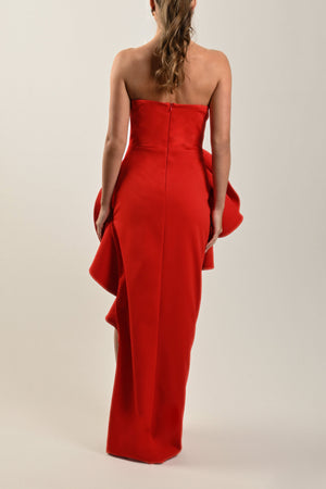 Long Flower Detail Red Dress - Noētic
