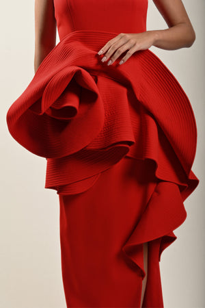 Long Flower Detail Red Dress - Noētic