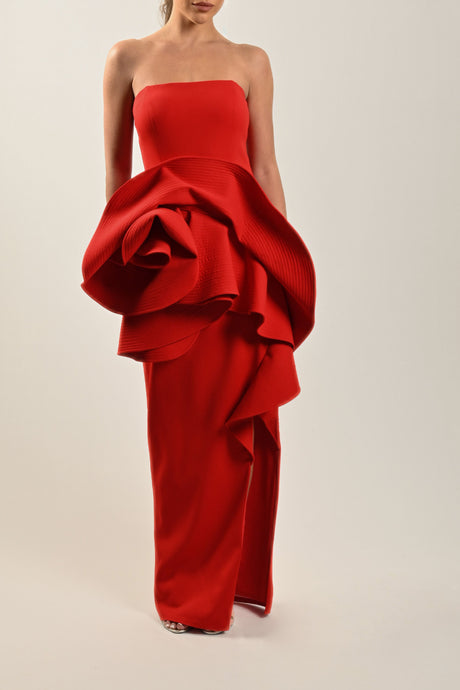Long Flower Detail Red Dress - Noētic