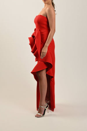 Long Flower Detail Red Dress - Noētic