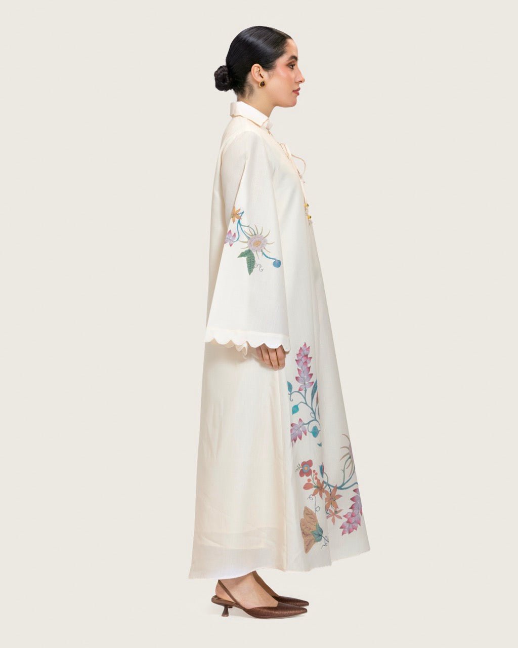 Loose A-Line Linen Dress with Floral Print - Noētic