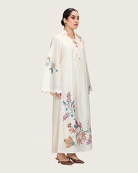 Loose A-Line Linen Dress with Floral Print - Noētic