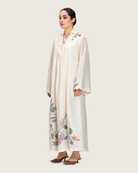 Loose A-Line Linen Dress with Floral Print - Noētic