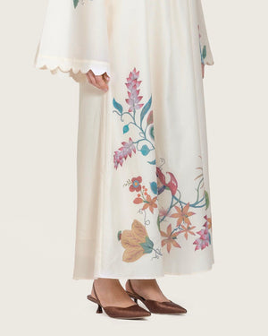 Loose A-Line Linen Dress with Floral Print - Noētic