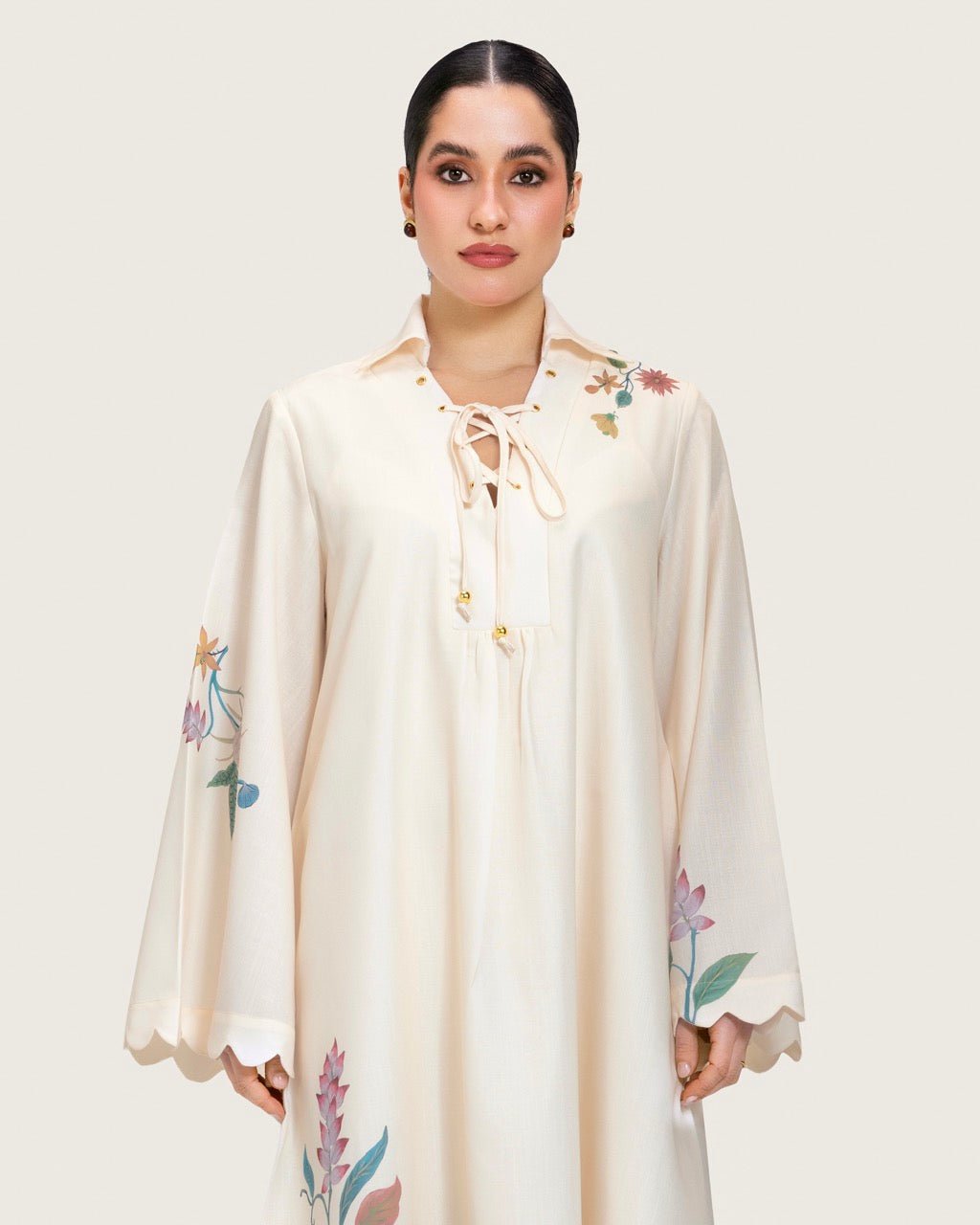 Loose A-Line Linen Dress with Floral Print - Noētic