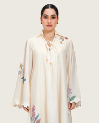 Loose A-Line Linen Dress with Floral Print - Noētic