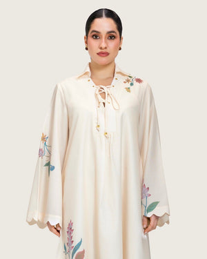 Loose A-Line Linen Dress with Floral Print - Noētic