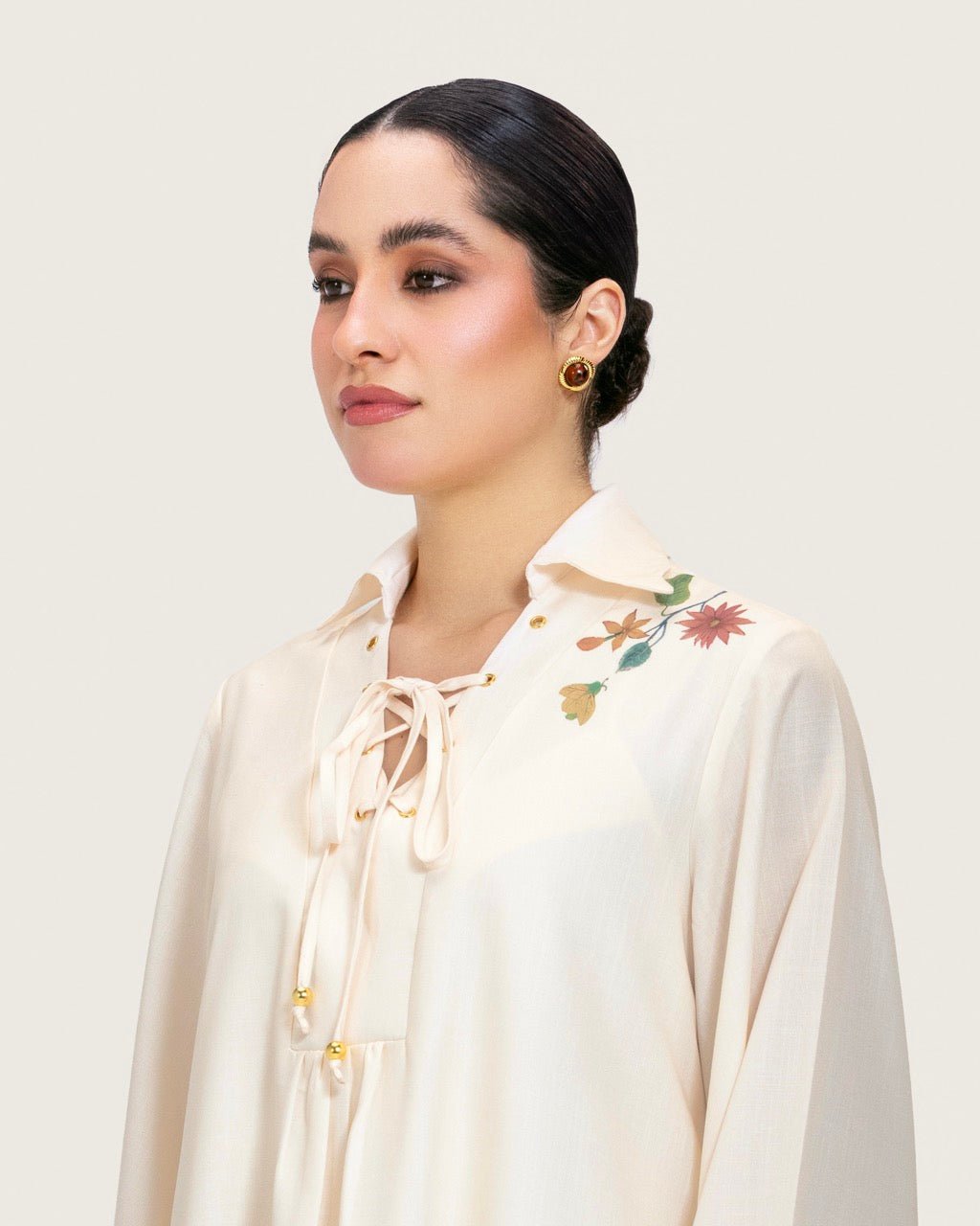 Loose A-Line Linen Dress with Floral Print - Noētic