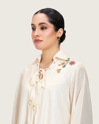 Loose A-Line Linen Dress with Floral Print - Noētic
