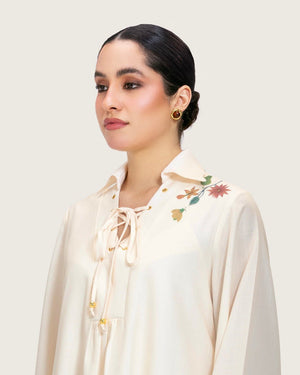 Loose A-Line Linen Dress with Floral Print - Noētic