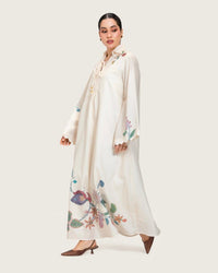 Loose A-Line Linen Dress with Floral Print - Noētic