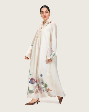 Loose A-Line Linen Dress with Floral Print - Noētic