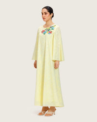 Loose Eyelet Cotton Dress with Handmade Beaded & Sequin Embellishments - Noētic