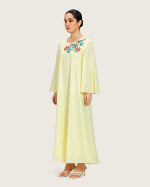 Loose Eyelet Cotton Dress with Handmade Beaded & Sequin Embellishments - Noētic