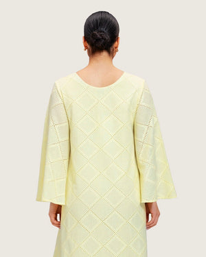 Loose Eyelet Cotton Dress with Handmade Beaded & Sequin Embellishments - Noētic