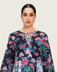 Loose Floral Cotton Dress with Tassels - Noētic
