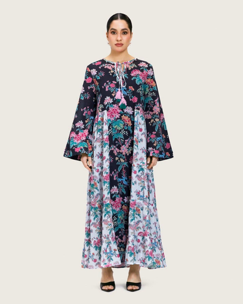 Loose Floral Cotton Dress with Tassels - Noētic