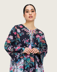 Loose Floral Cotton Dress with Tassels - Noētic