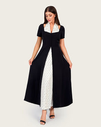 Luxury Black Crepe Dress with Polka Dot Satin Halter Detail - Noētic