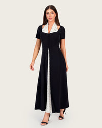 Luxury Black Crepe Dress with Polka Dot Satin Halter Detail - Noētic