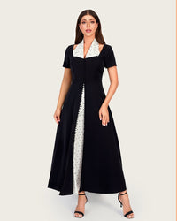 Luxury Black Crepe Dress with Polka Dot Satin Halter Detail - Noētic