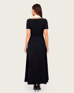 Luxury Black Crepe Dress with Polka Dot Satin Halter Detail - Noētic