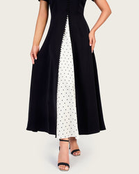 Luxury Black Crepe Dress with Polka Dot Satin Halter Detail - Noētic