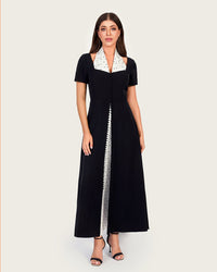 Luxury Black Crepe Dress with Polka Dot Satin Halter Detail - Noētic