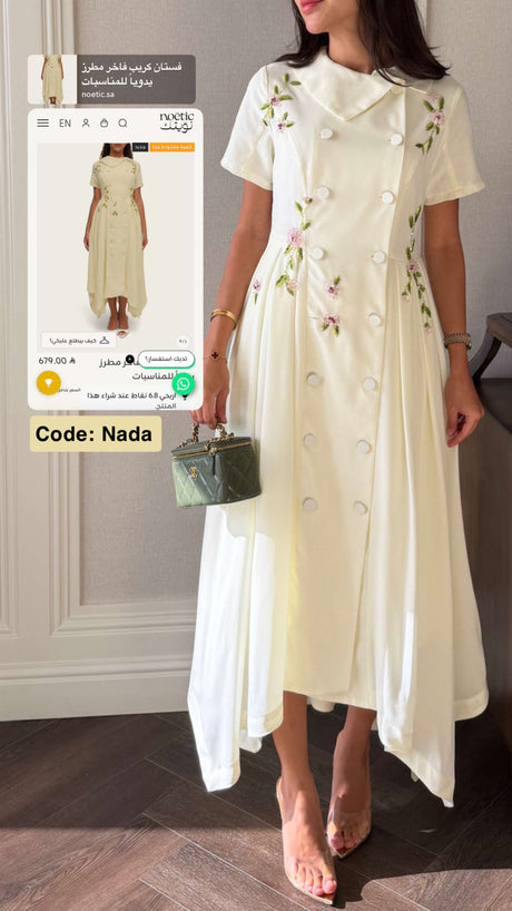 Luxury Butter Yellow Hand-Embellished Crepe Dress - Noētic