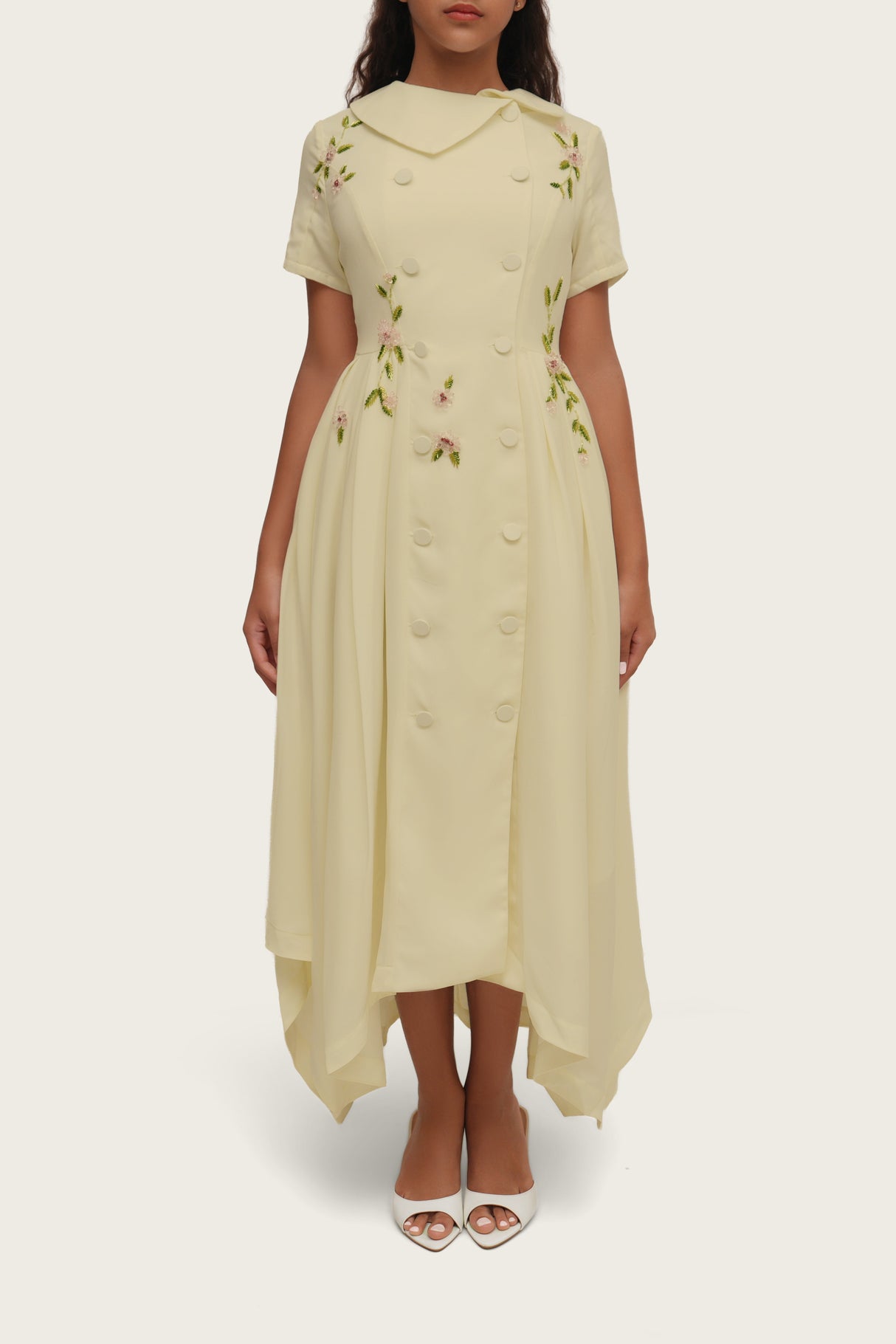 Luxury Butter Yellow Hand-Embellished Crepe Dress - Noētic