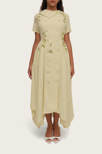 Luxury Butter Yellow Hand-Embellished Crepe Dress - Noētic