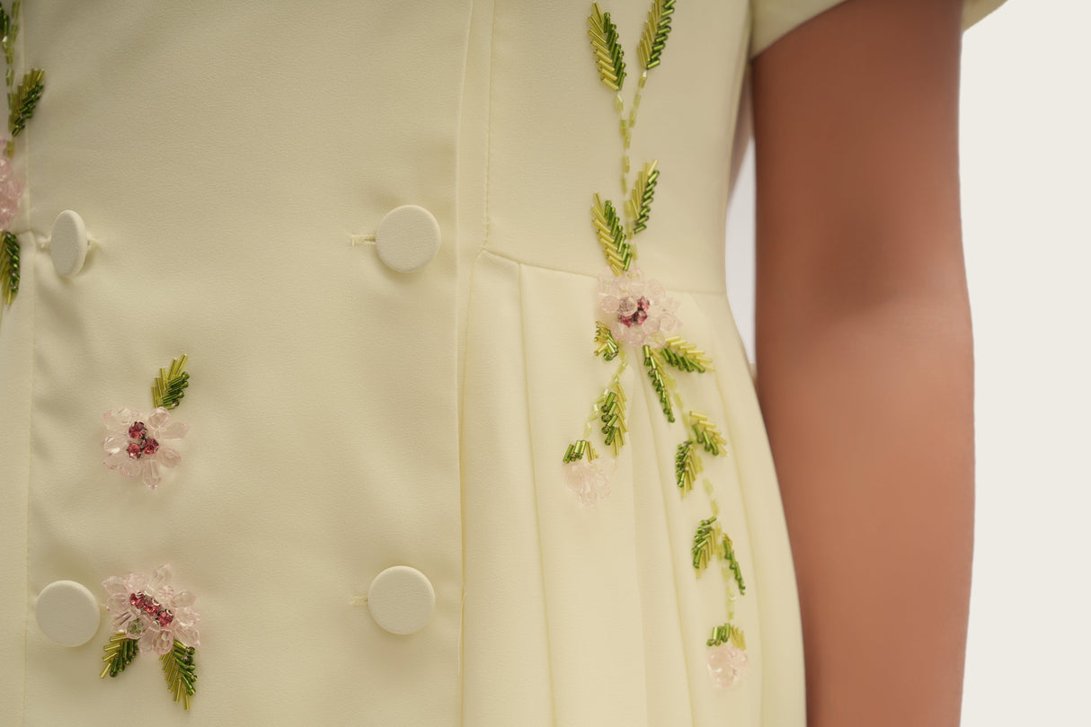 Luxury Butter Yellow Hand-Embellished Crepe Dress - Noētic