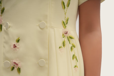 Luxury Butter Yellow Hand-Embellished Crepe Dress - Noētic