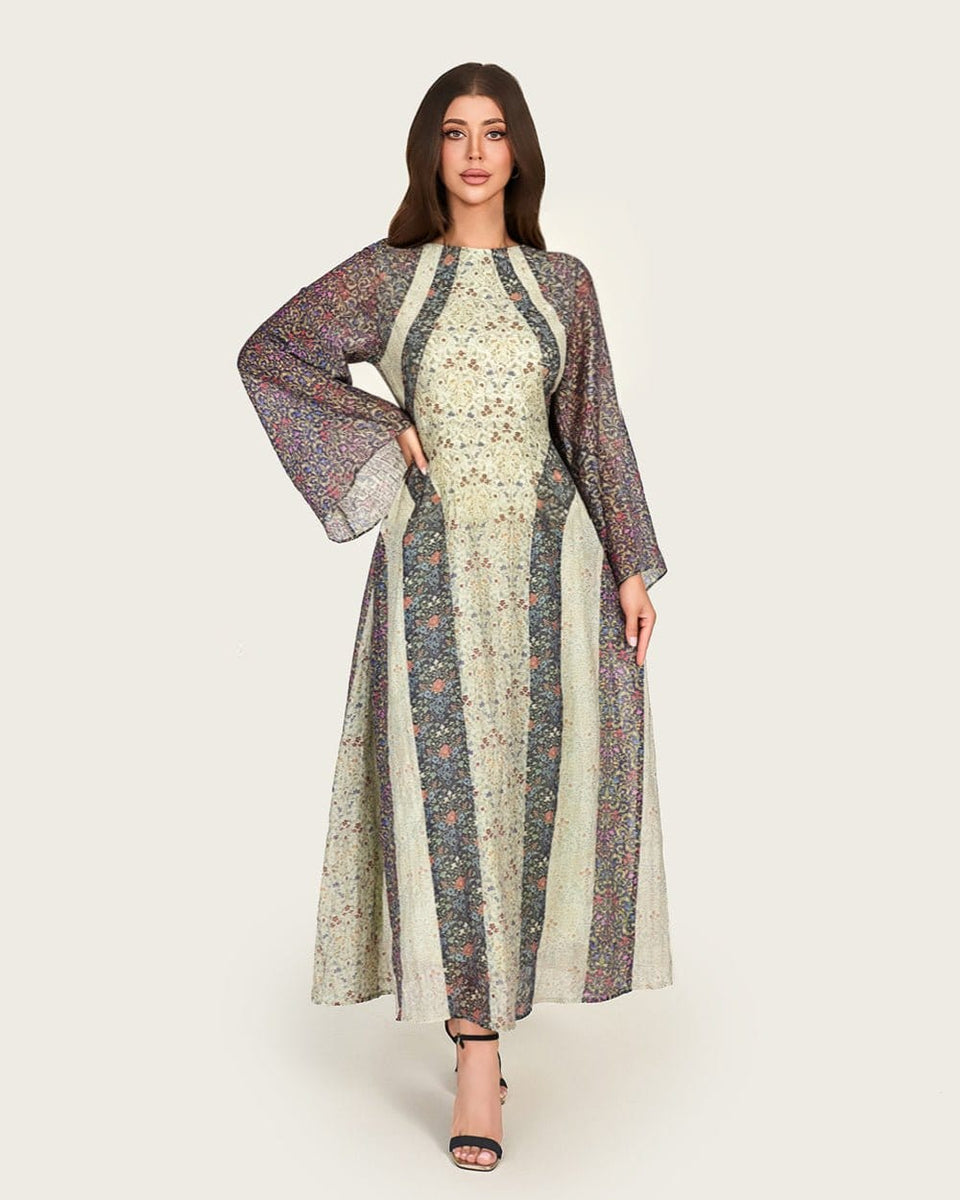 Luxury Chiffon A-Line Maxi Dress with Mixed Floral Prints XL