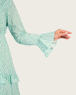 Luxury Cotton Maxi Shirt Dress with Geometric Print & Ruffle Details - Noētic
