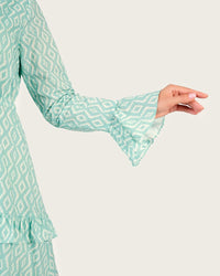 Luxury Cotton Maxi Shirt Dress with Geometric Print & Ruffle Details - Noētic